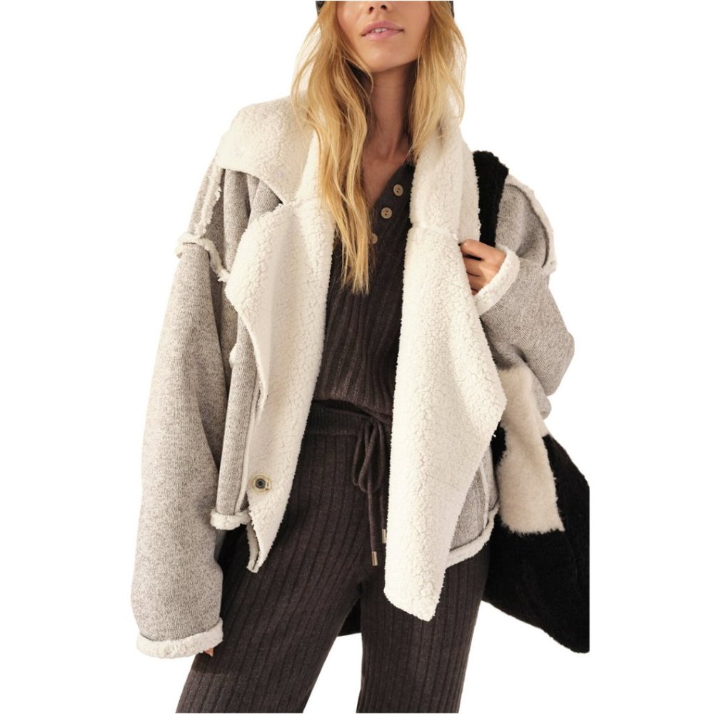 Free People Josephine Fleece Lined Jacket Gray & White